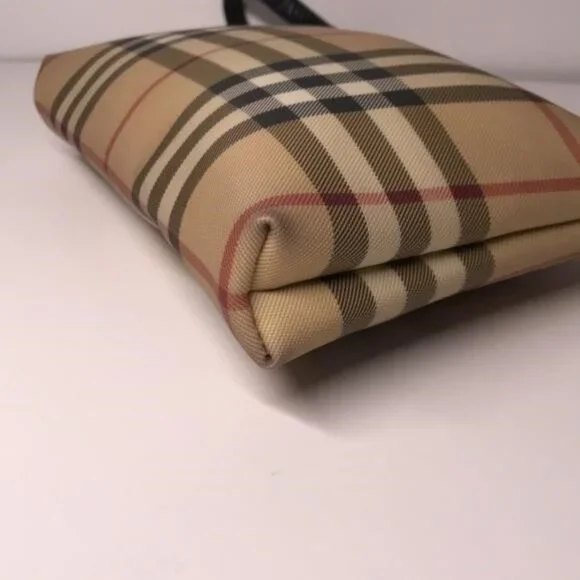 Pre-Loved Authentic BURBERRY Nova Check Pouch Handbag – Beige/Black PVC 👜 - Picture 10 of 12